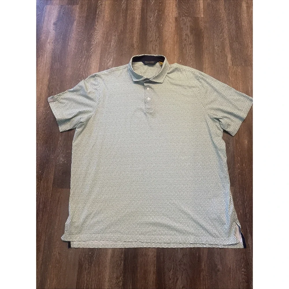 Polo Golf Ralph Lauren Men's XXL Short Sleeve Green/ White Argyle Diamond Print